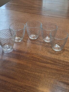 Vintage Pasabahce  Hex Pattern Glass 10oz  Tumbler - Set of 5